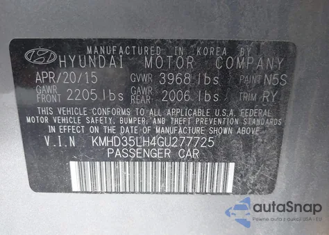 2016 Hyundai Elantra Gt z USA, uszkodzony, nr VIN KMHD35LH4GU277725